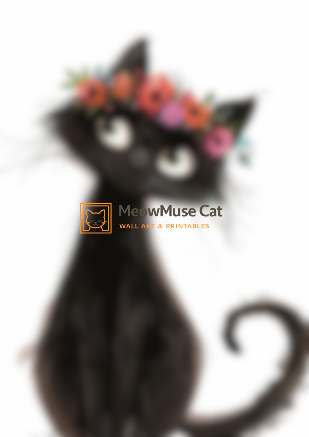 +42 Floral Crown Black Cat – MeowMuse Boho Wall Art Printable