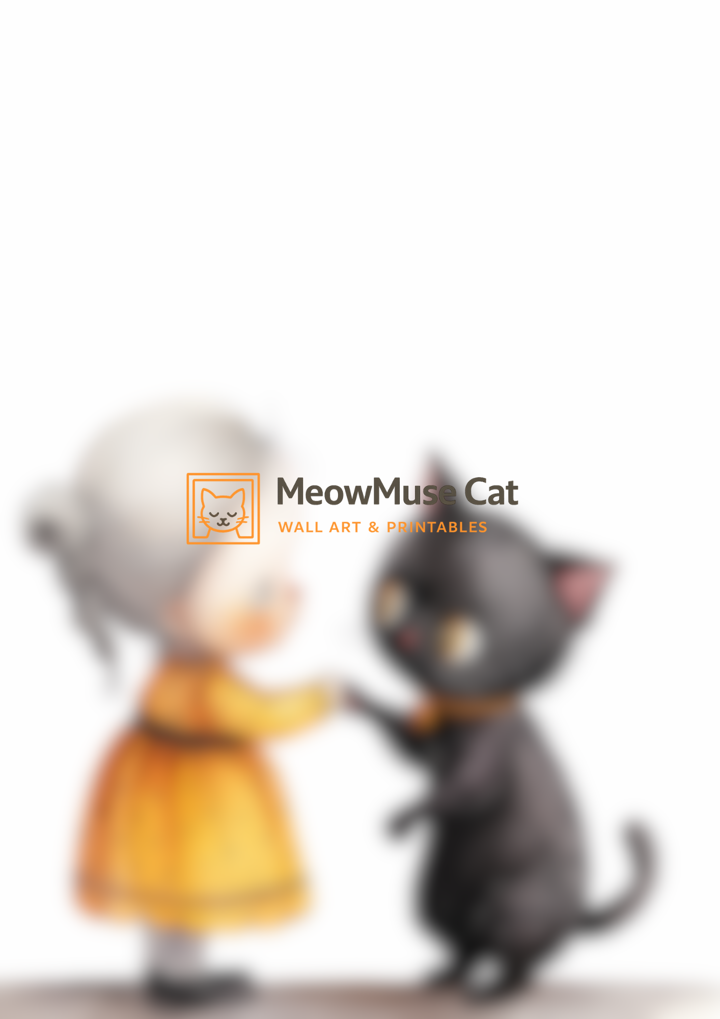 Little Friend & Black Cat – Whimsical Nursery Wall Art Print