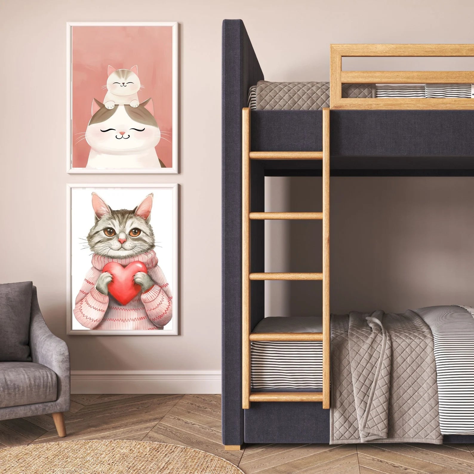 +42 Elegant White Cat with Bow – Minimalist Wall Art Print