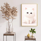 +42 Elegant White Cat with Bow – Minimalist Wall Art Print
